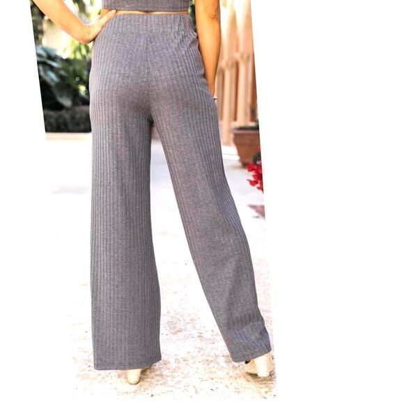 Pink Lily Saving Grace Ribbed Flare Pants. - Picture 3 of 6